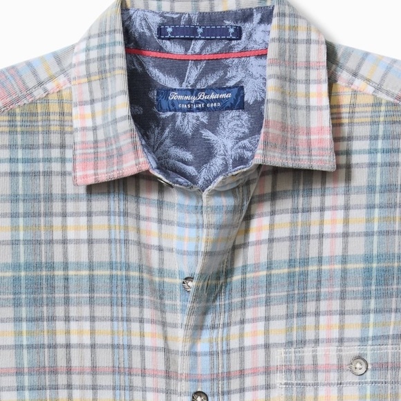 Tommy Bahama Men's Coastline Cord Stretch Harbor Check Shirt EUC - Picture 2 of 5